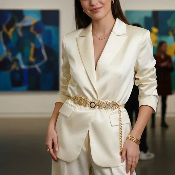 Women Gold Metal Chain Links Arrowhead Fashion Belt Lion Head Coin Charm M L XL - Picture 17 of 17